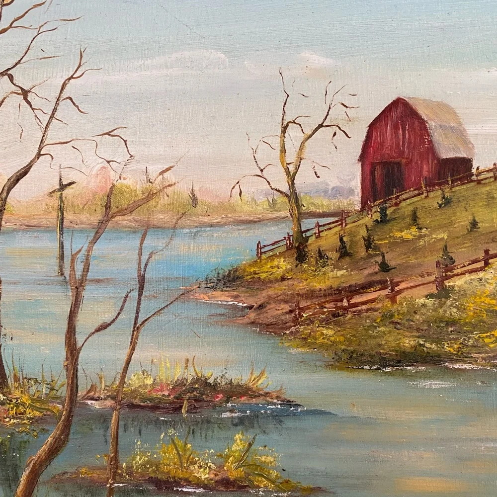 Vintage Original Oil Painting Fall Spring Farm Barn Landscape Signed M Millard - Picture 6 of 11